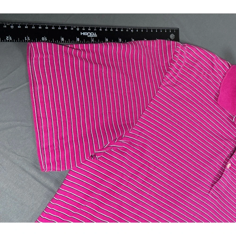 Polo Golf Ralph Lauren Mens L Pink Striped Pima Cotton Short Sleeve Polo Shirt