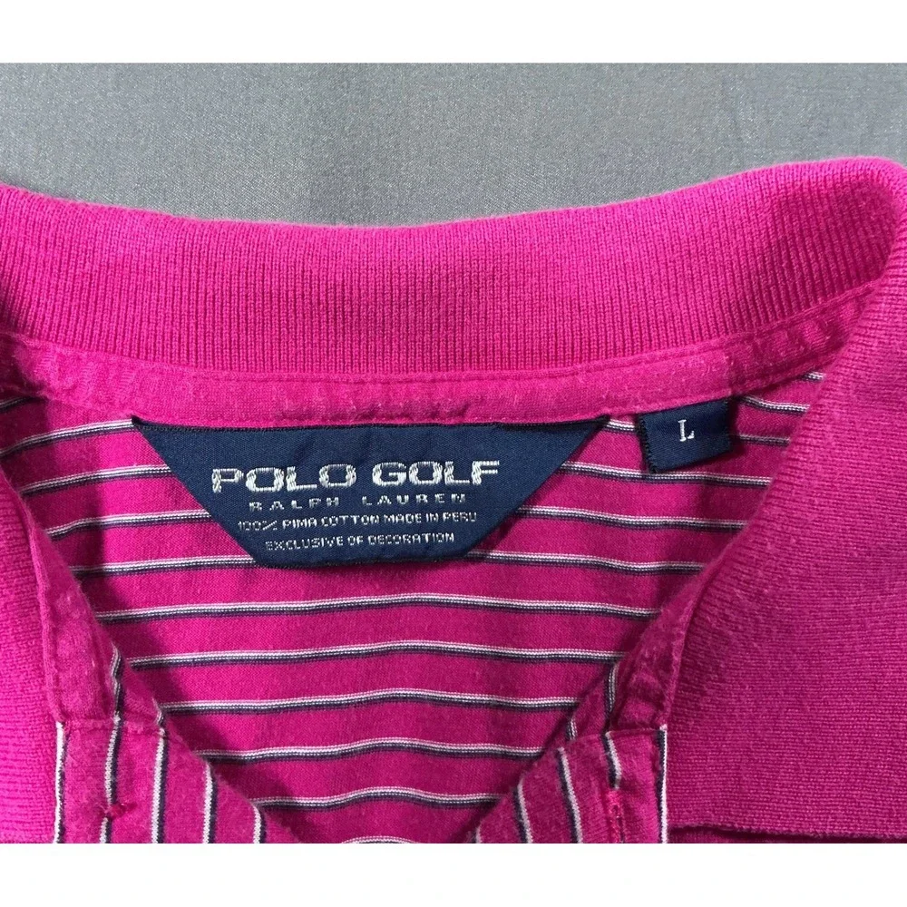 Polo Golf Ralph Lauren Mens L Pink Striped Pima Cotton Short Sleeve Polo Shirt
