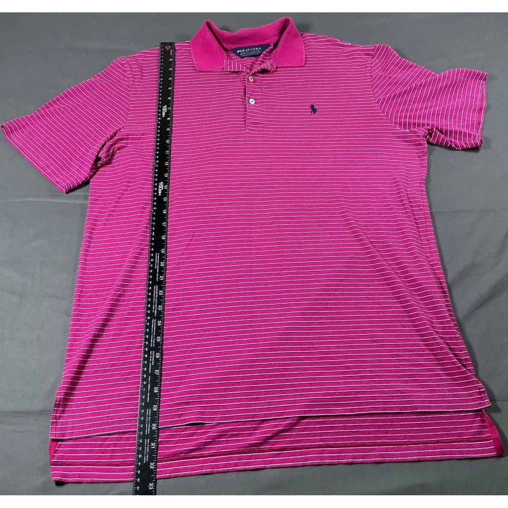 Polo Golf Ralph Lauren Mens L Pink Striped Pima Cotton Short Sleeve Polo Shirt