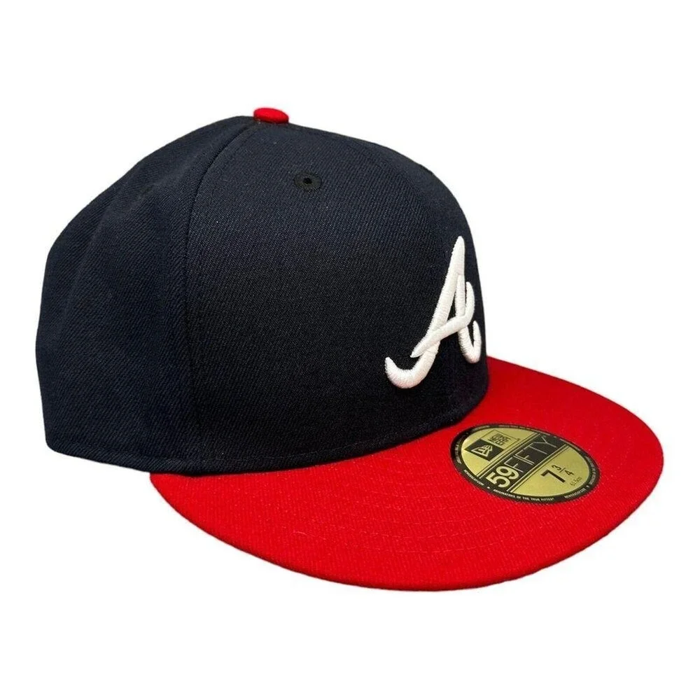 New Era 59Fifty Atlanta Braves Navy Blue Red Fitted Hat Men's Sz 7-3/4 NEW