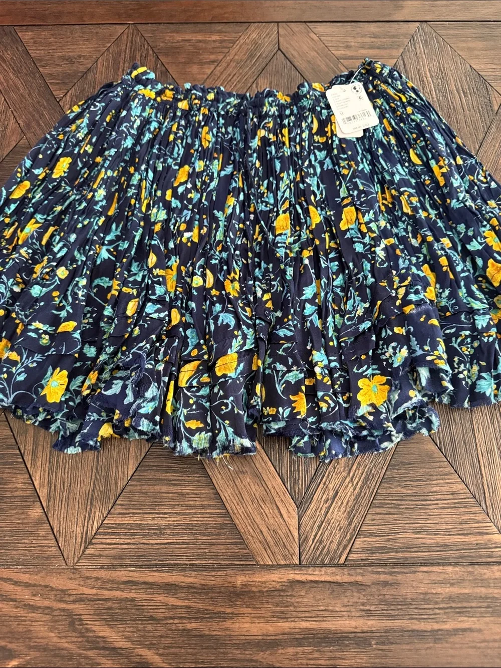 Free People FP One Third Charm Mini Skirt Navy Floral Tiered NWT Size M