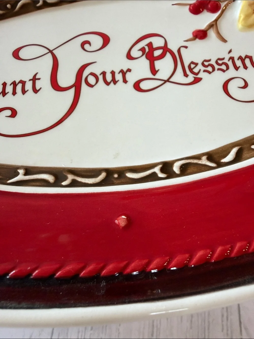 Fitz and Floyd Cream Ceramic Platter with Bountiful Holiday Mark