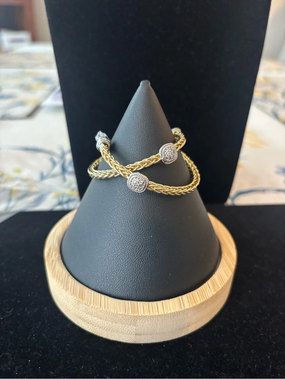 Braided Gold-Tone Hoop Earrings with Pavé End Caps