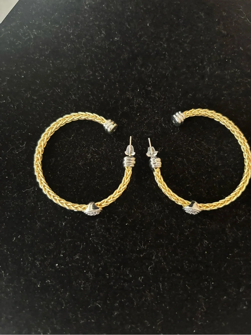 Braided Gold-Tone Hoop Earrings with Pavé End Caps