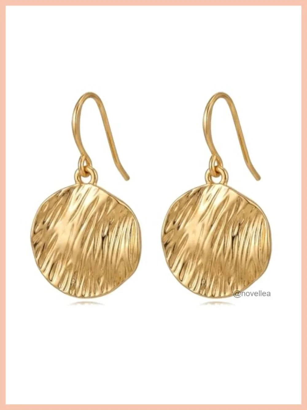 14K Gold Plated Drop Earrings Round Cubic Zirconia Hammered Disc Dangle Big