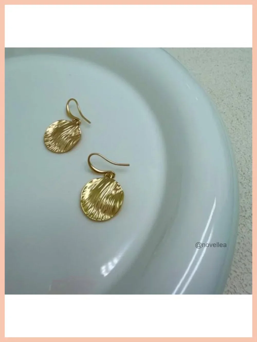 14K Gold Plated Drop Earrings Round Cubic Zirconia Hammered Disc Dangle Big