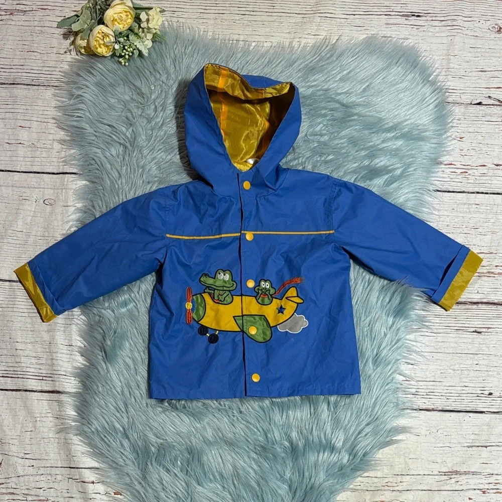 B.t. Kids Frog Embroidered Blue Yellow Rain Jacket sz 24M