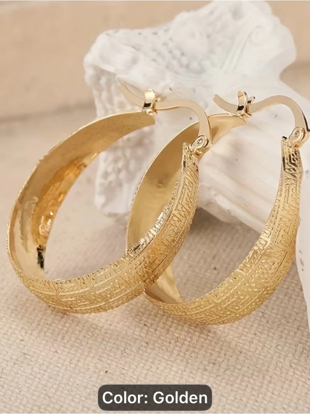 Golden Textured Hoop Earrings - Fashion Jewelry