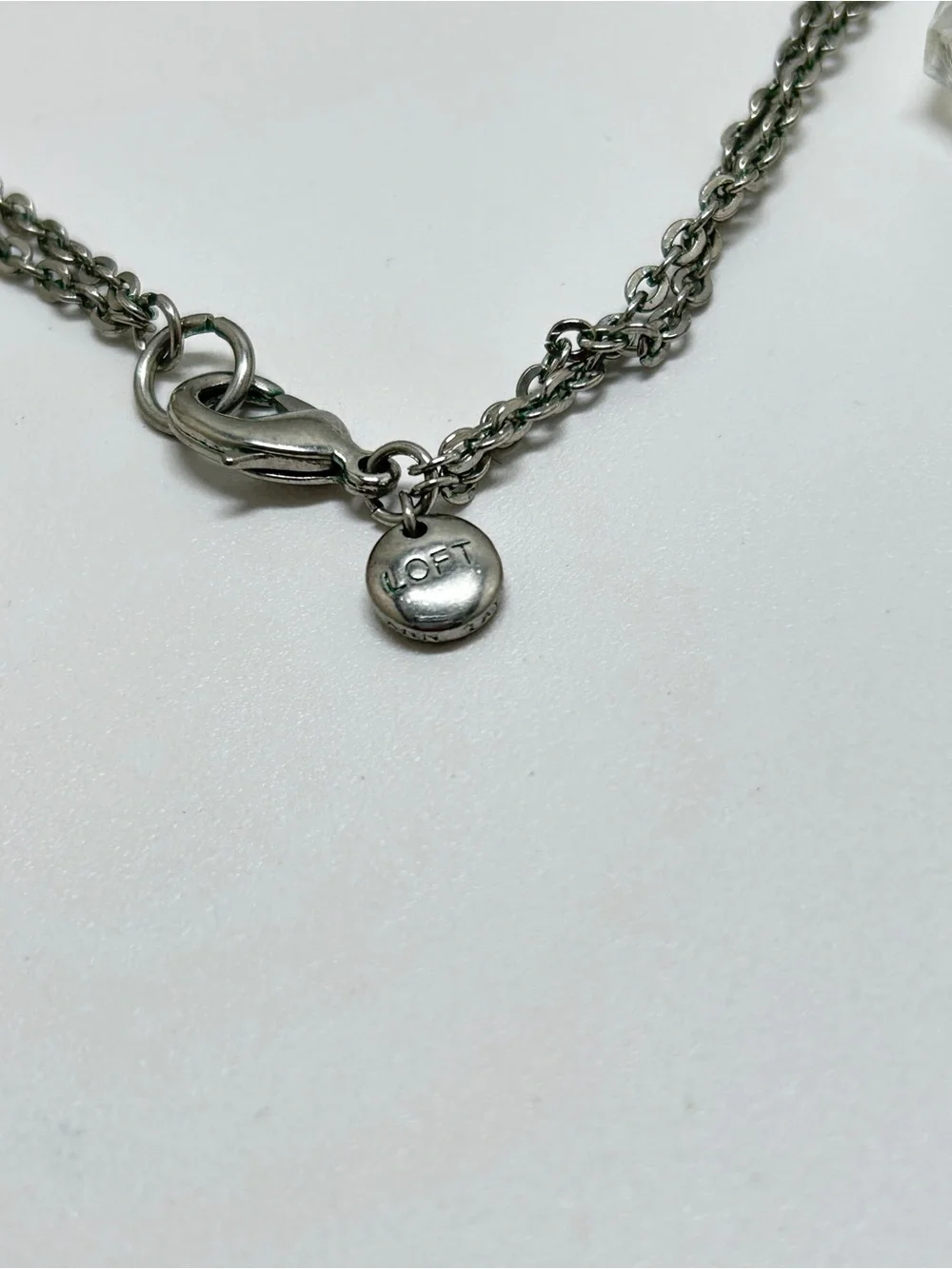 LOFT, Silver, Clear Lucite And Crystal Long Necklace