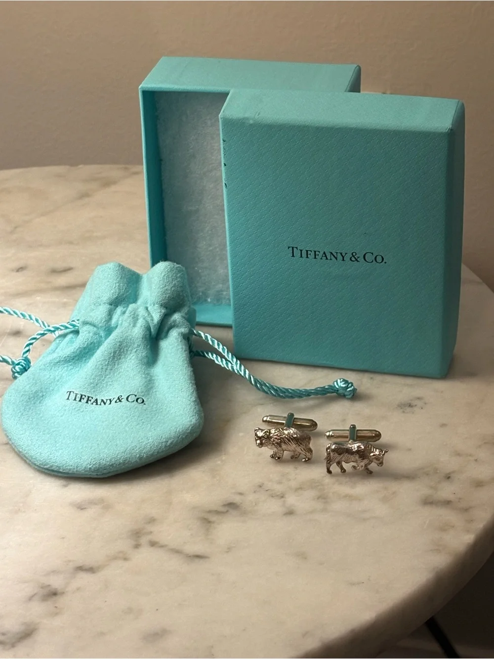 Tiffany & Co. .925 Silver Bulls and Bears Cufflinks with Box and all