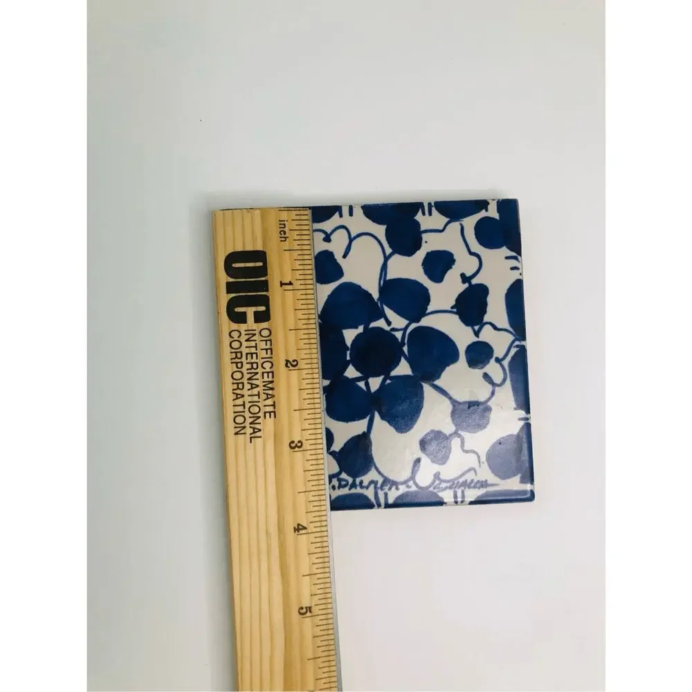 italian tiles set of 3 blue and white 4 inch squares collectible‎ signed