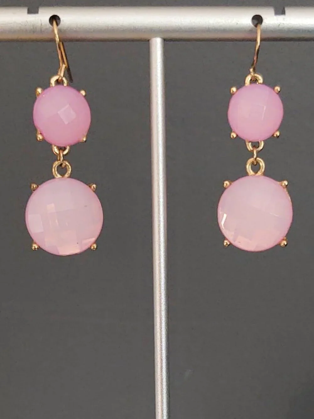 2 tone pink beaded drop earrings