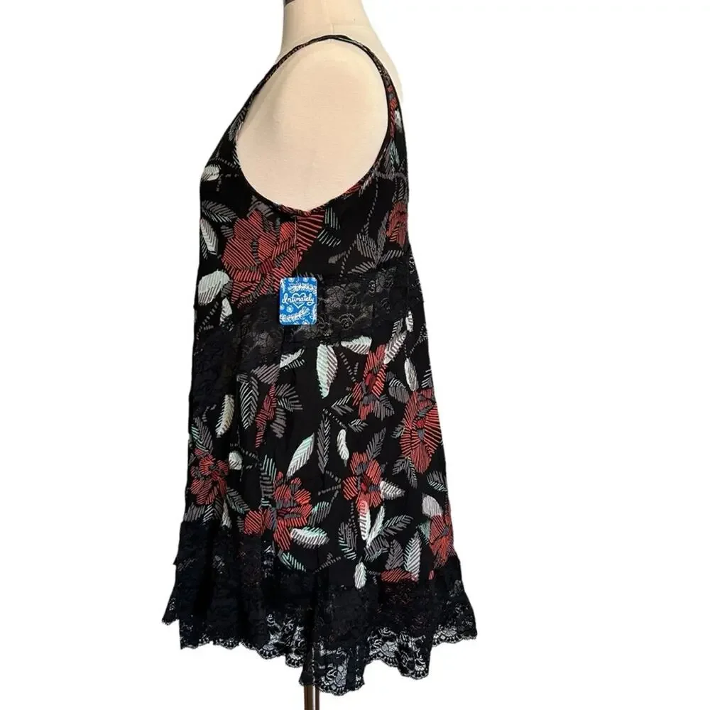 Free People She Swings Black/Multi Swing Mini Dress XS NWT