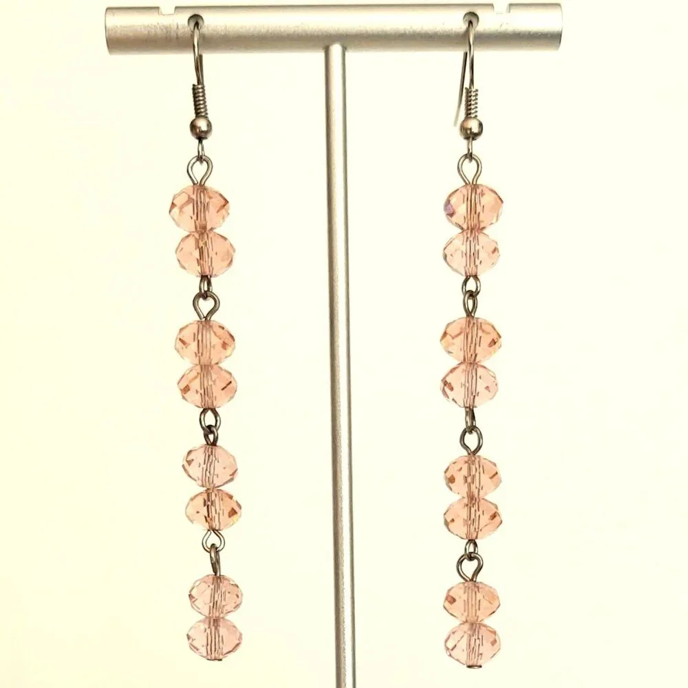 Faceted pink glass dangle earrings