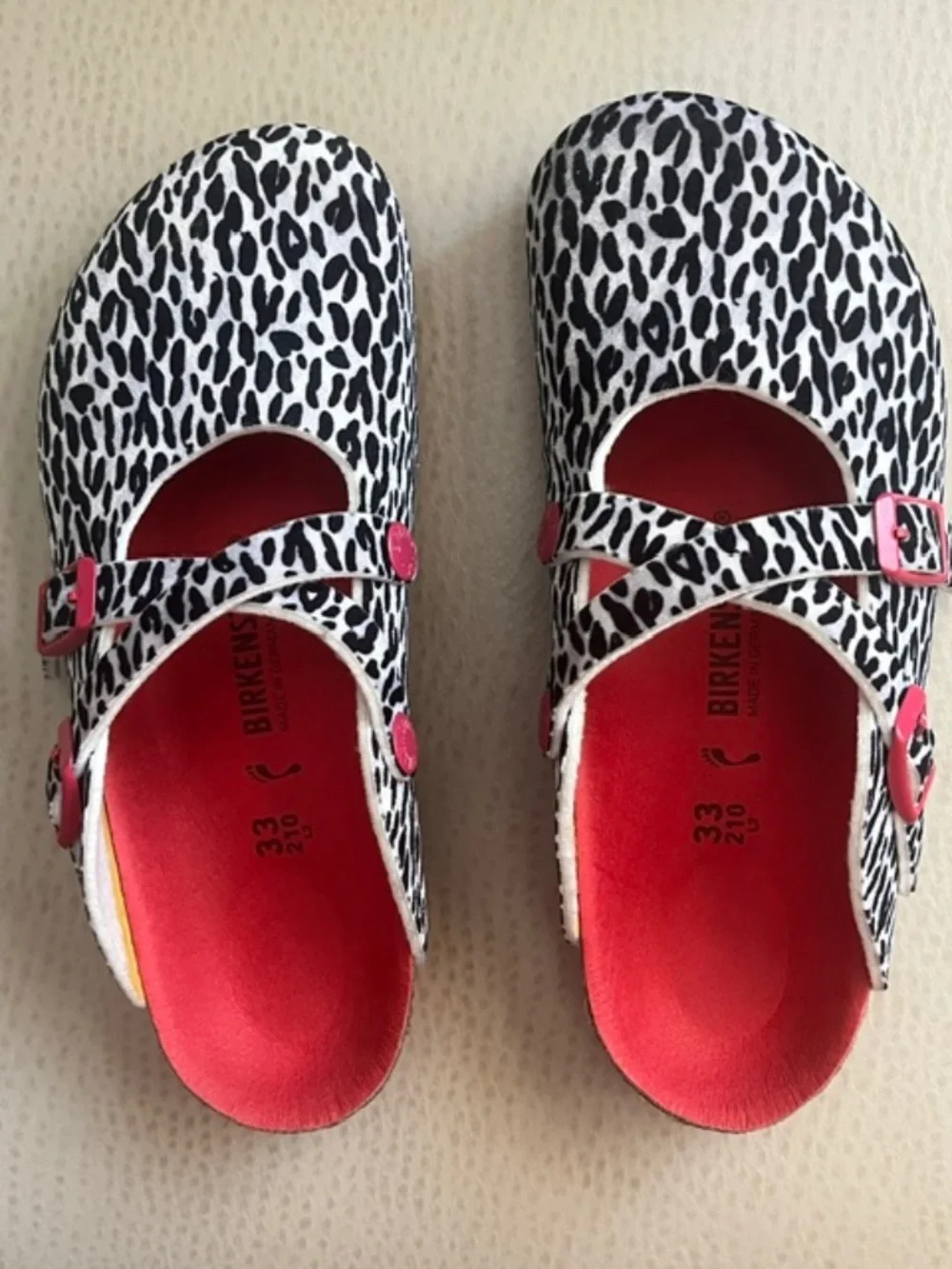 Birkenstock Kids - Arizona Leo Lilly - BK/PK Leopard Sandals EUR 33-US 2-2.5