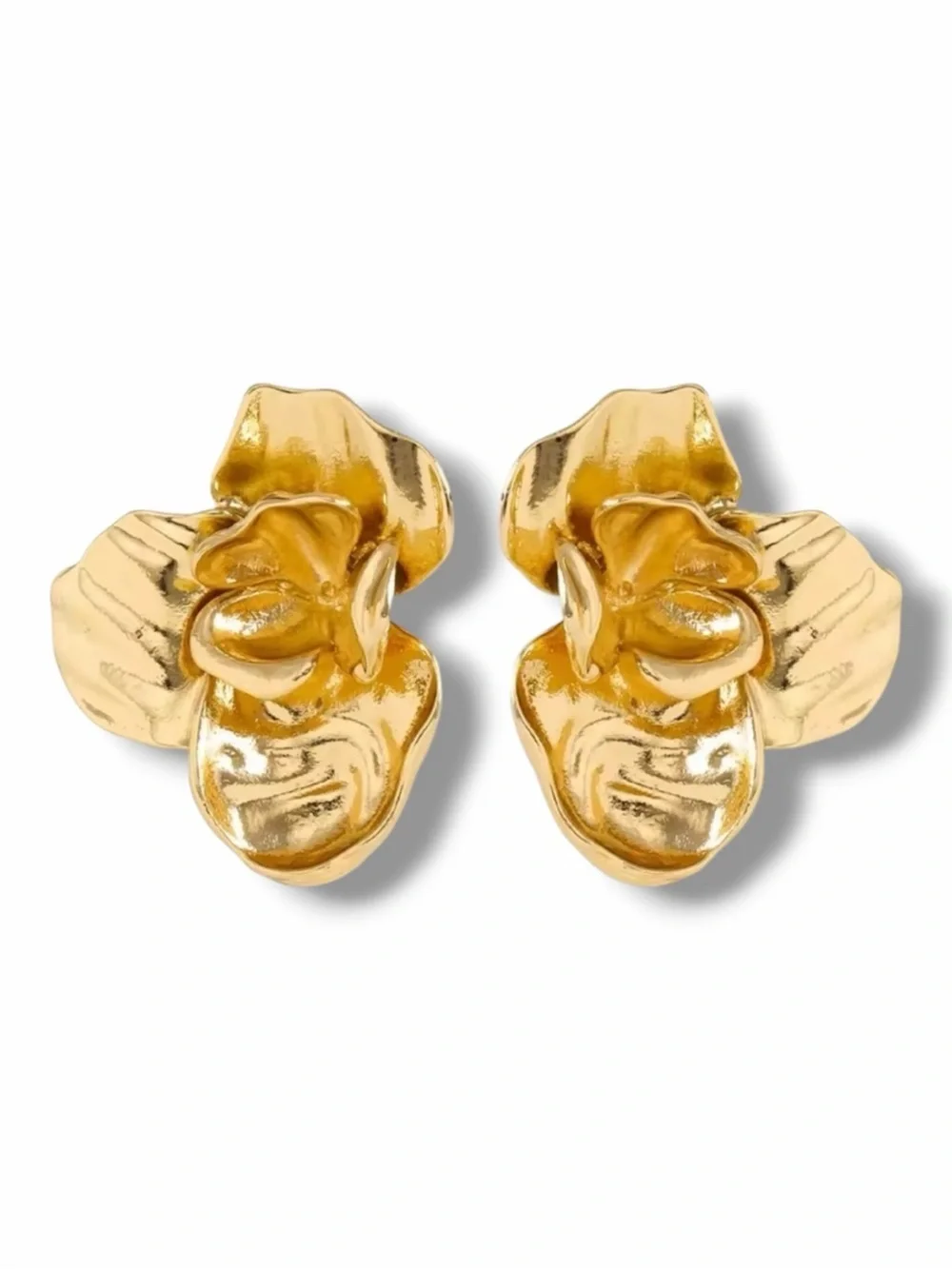 Gold flora orchid gold color unique Floral Statement Earrings