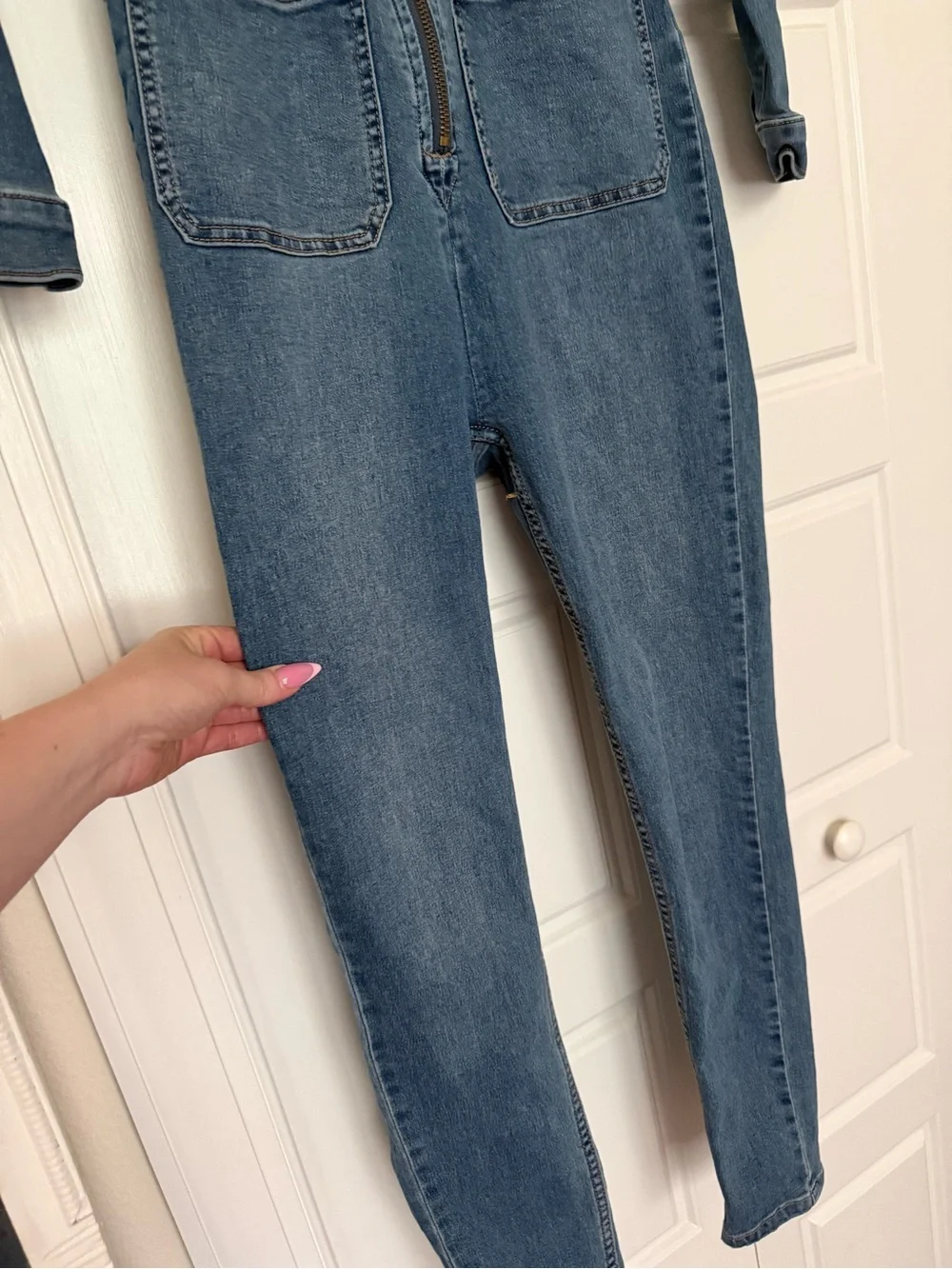 Free People Dark Blue Denim Skinny Jumpsuit