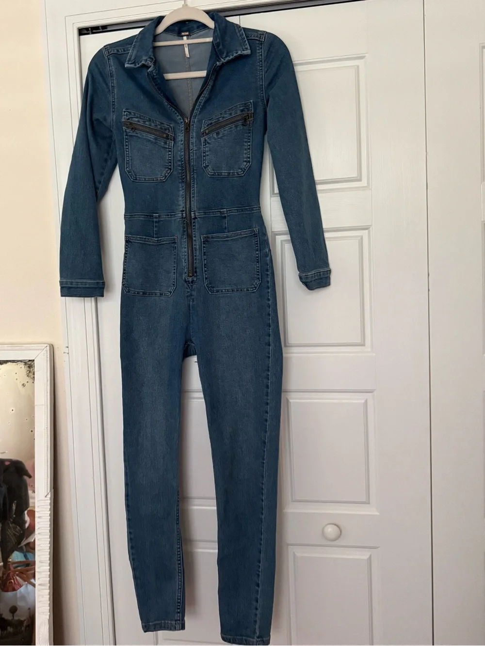 Free People Dark Blue Denim Skinny Jumpsuit