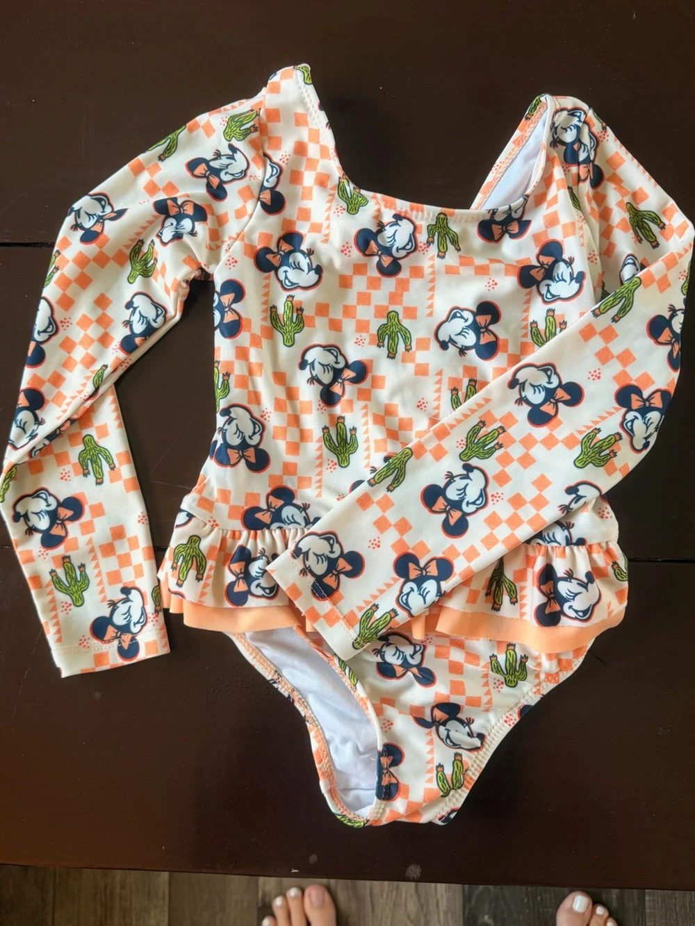 Disney Peach & Navy Minnie Mouse Long Sleeve Swimsuit