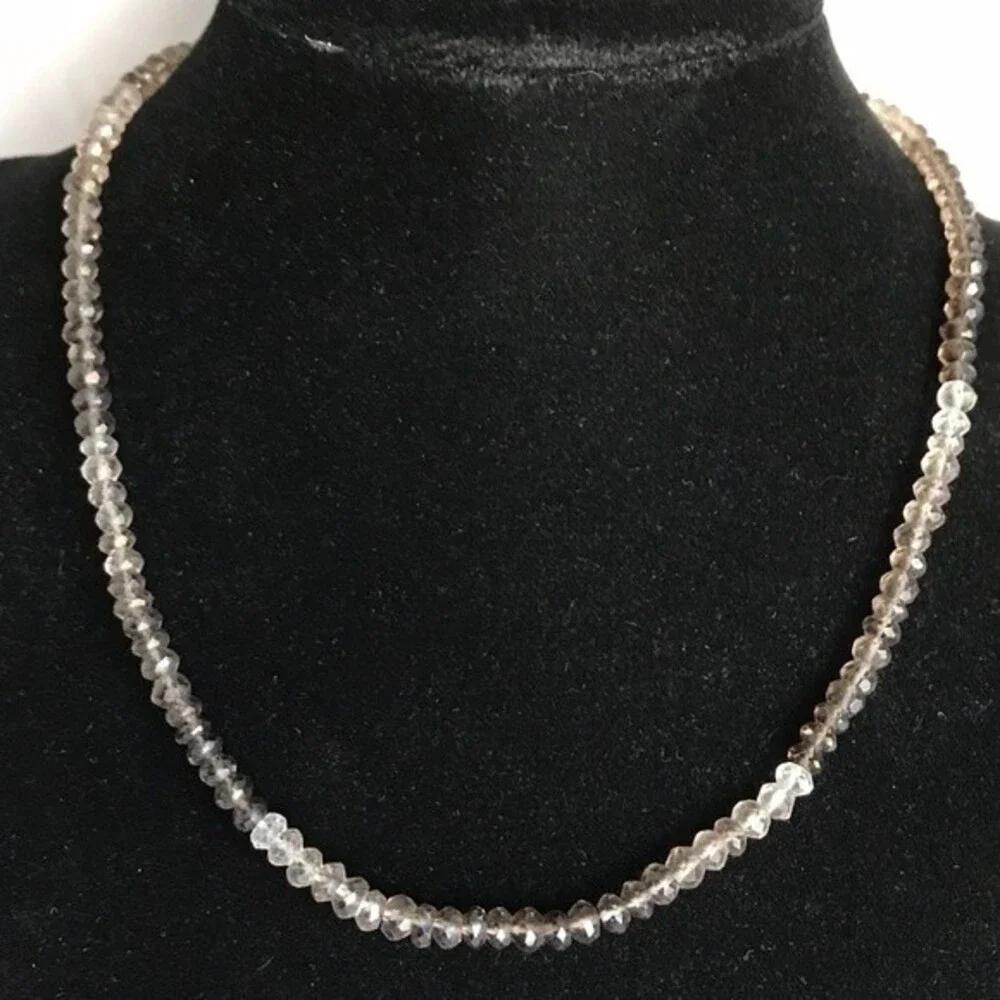 Vintage Handmade Genuine Faceted Smoky Topaz Gemstone Necklace Sterling Toggle