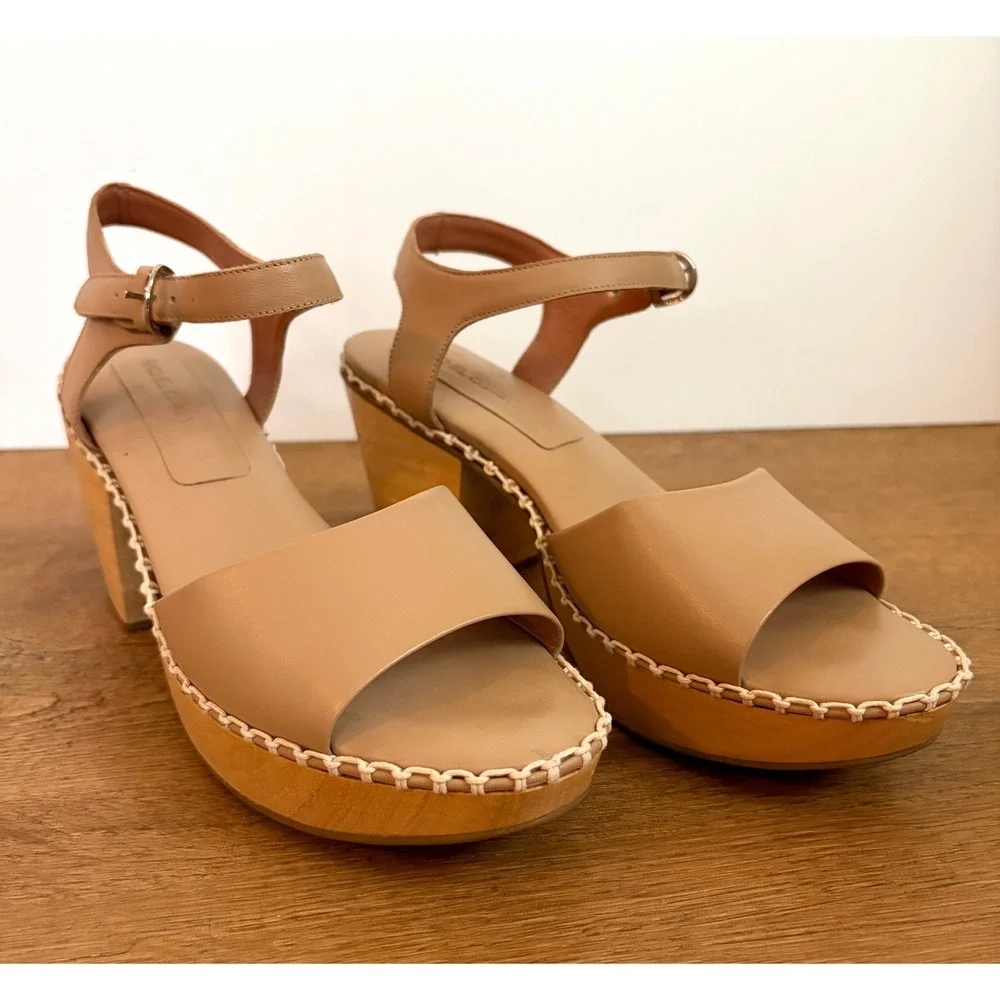 Rachel Comey Cleo Sandals Size 10 Blush Leather Wood Platform Block Heel
