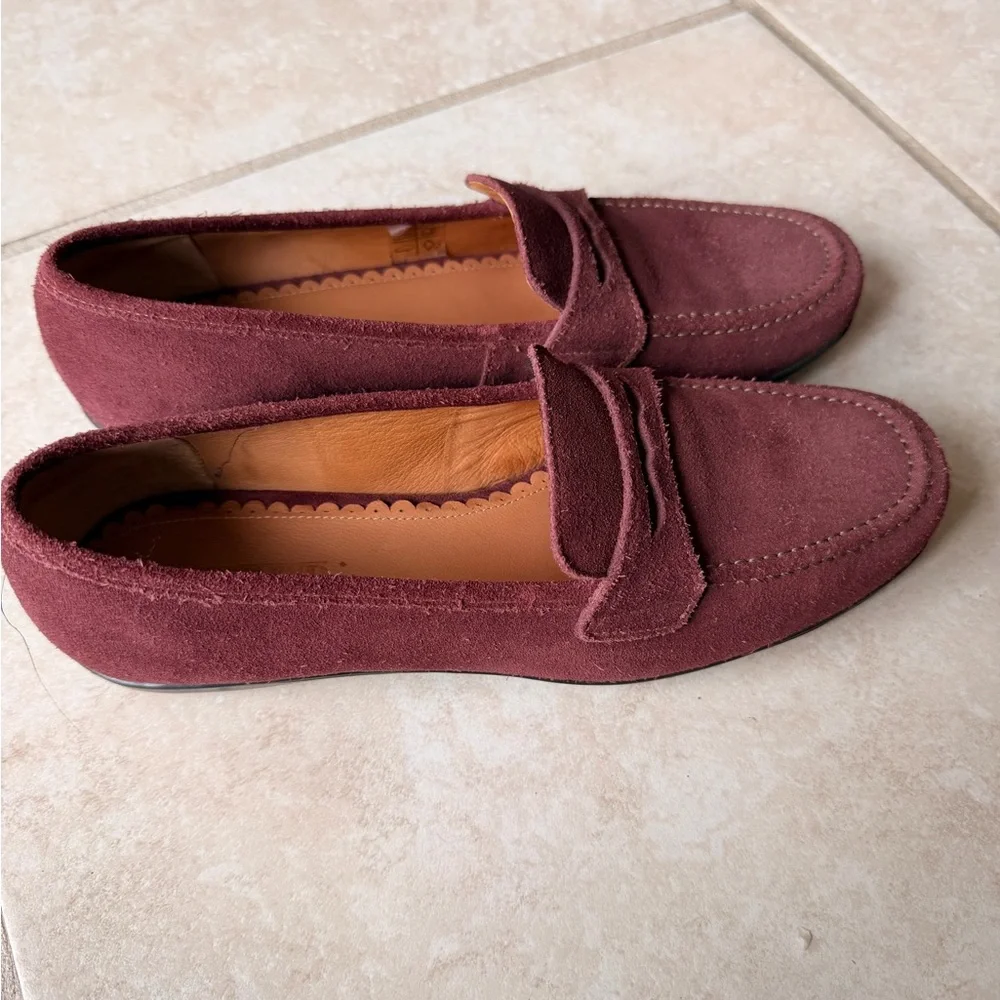 Land’s End Women’s Suede Penny Loafers in Burgundy