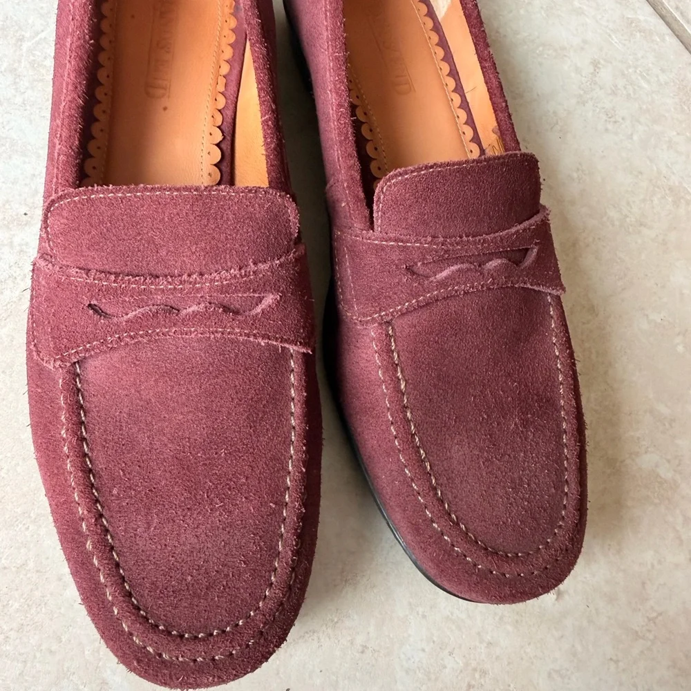 Land’s End Women’s Suede Penny Loafers in Burgundy