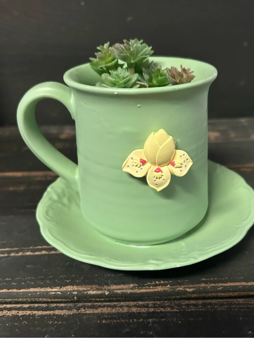 Handcrafted Teacup Succulent Decor “Green”