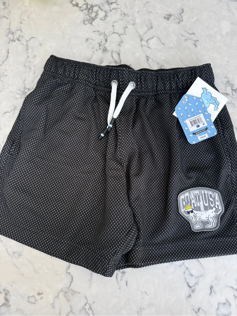Kids Black GOAT USA Logo Athletic Shorts with Adjustable Drawstring