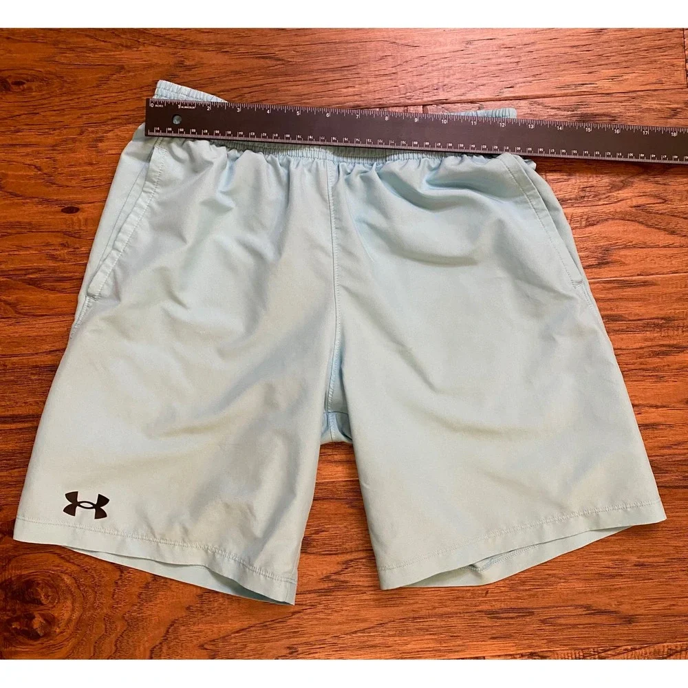 Under Armour Boys Light Blue Athletic Shorts Youth Large Elastic Waist Pockets