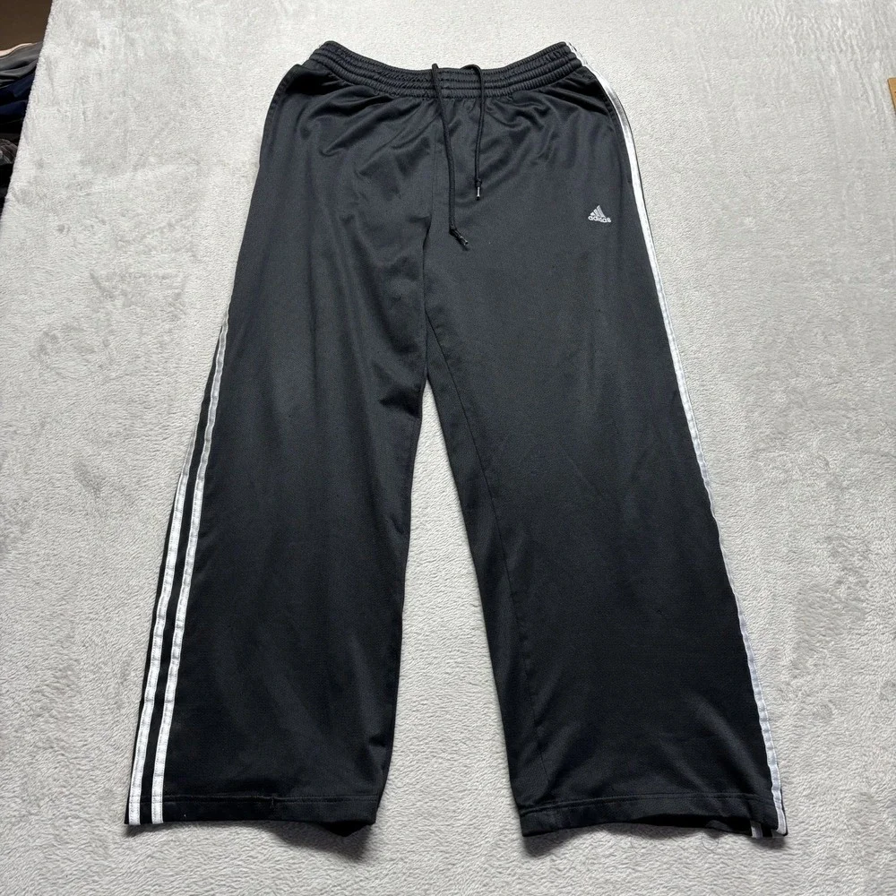 Vintage Adidas Y2K Baggy‎ Track Pants Men's M 3 Stripe Black Warm Ups Climalite