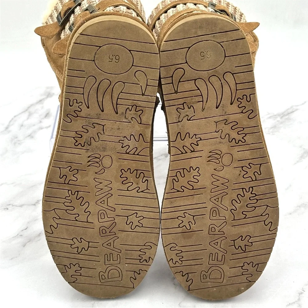 Bearpaw Boots Womens Size 6.5 Boshie Suede Knit Faux Fur Winter