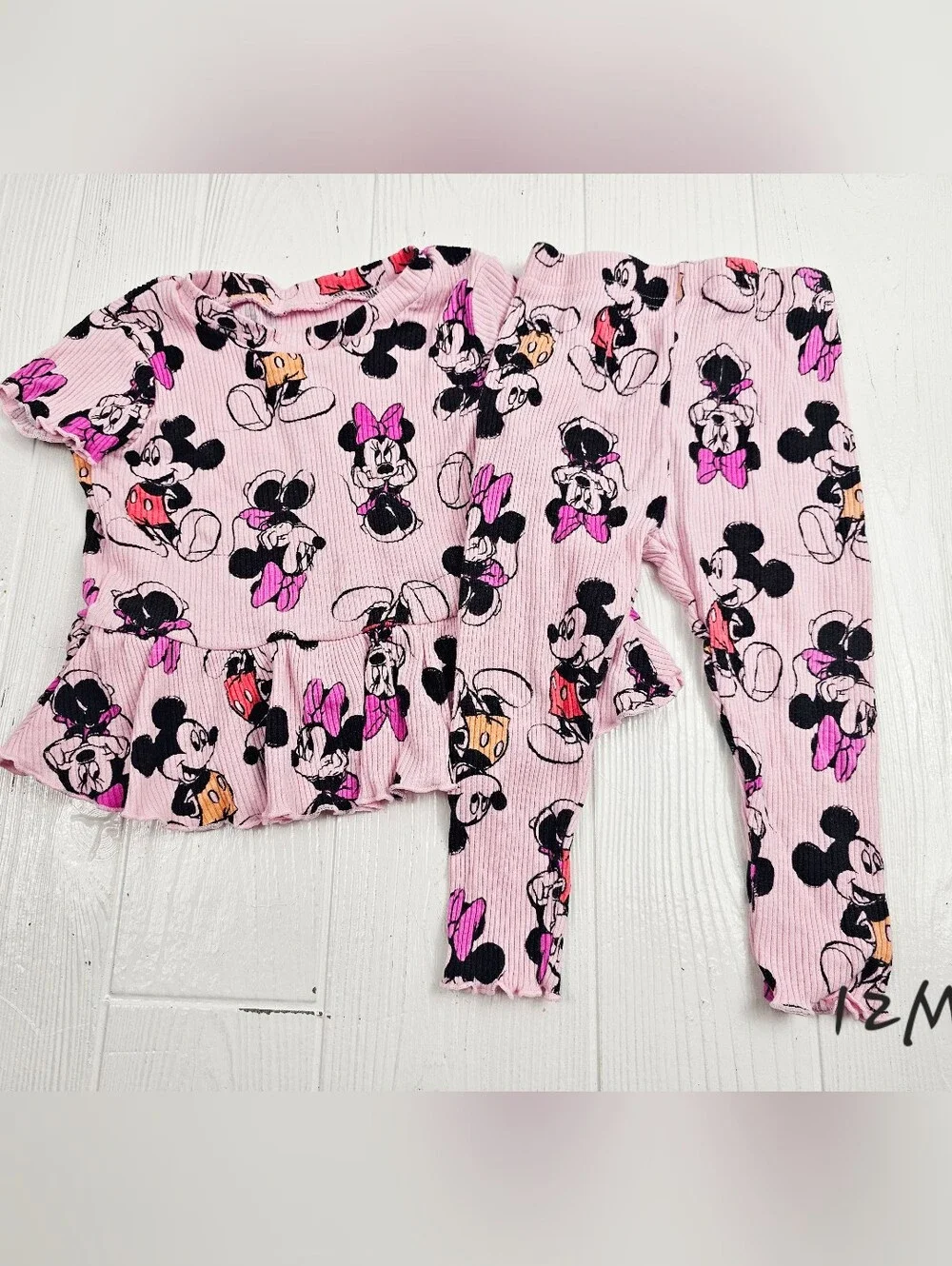 Disney Minnie Mouse Rib Short Sleeve Top & Leggings Set. 12 Month