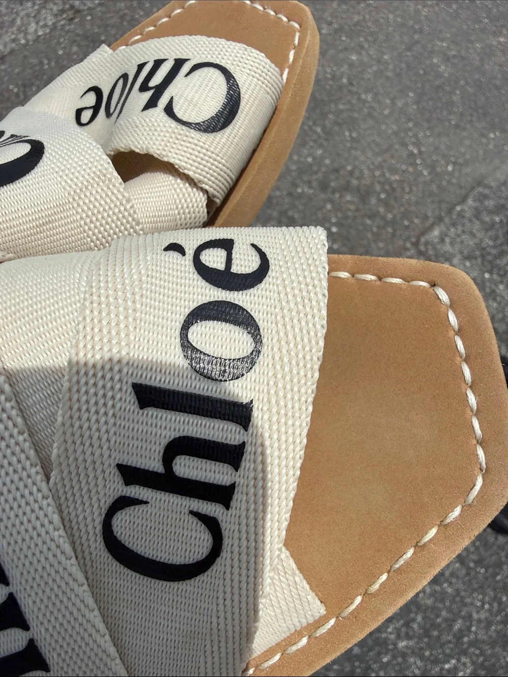 Chloé Cream Logo Ribbon Slide Sandals