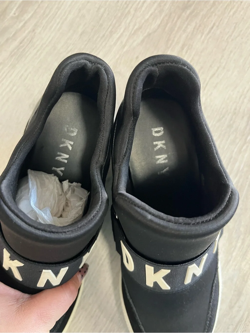 Dkny Black Slip-On Sneakers with White Logo Strap