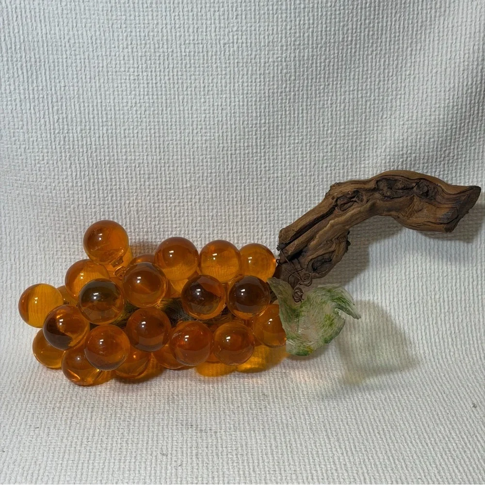 Mid Century Modern Lucite Grape Cluster on Driftwood -large Size
