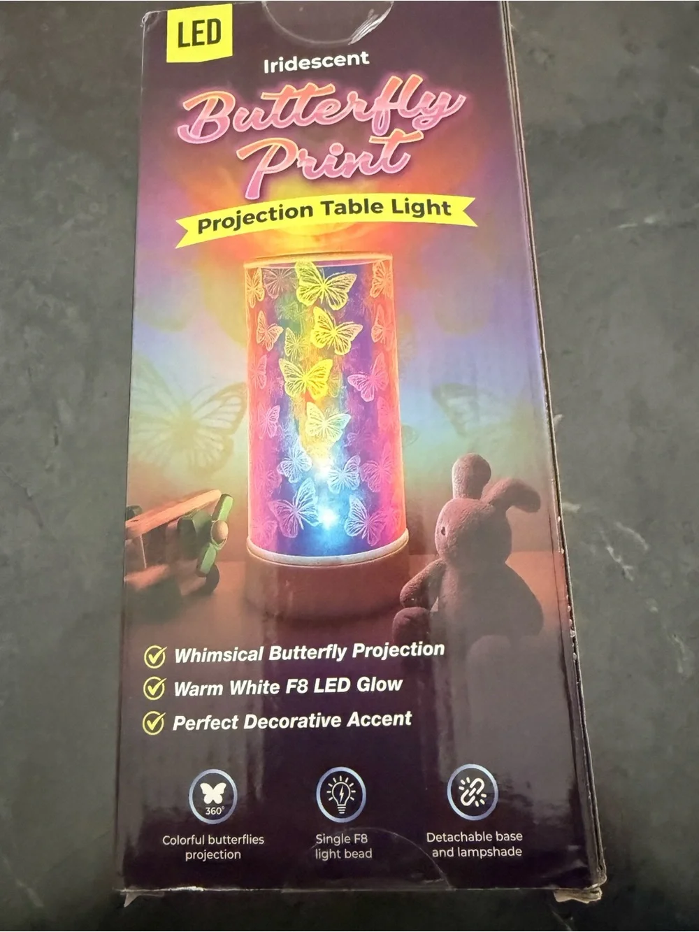 Iridescent Butterfly Print LED Projection Table Light - Multicolor