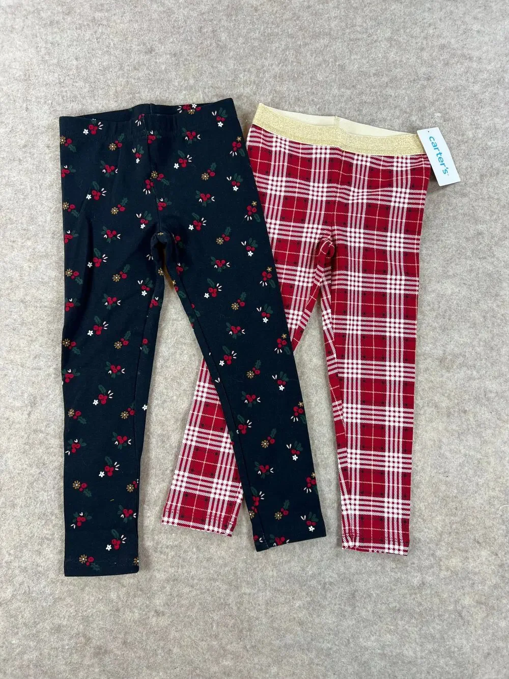 Carter's Christmas Red Plaid Black Floral Pants Leggings Girls Size 4 NWT