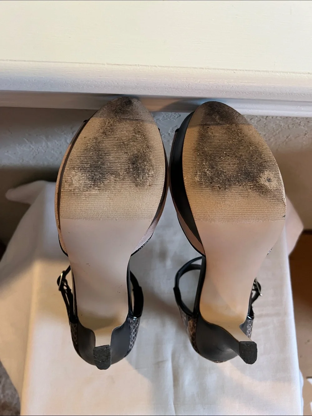 Madden Girl Black Patent and Blush/Tan Platform Ankle-Strap Sandals