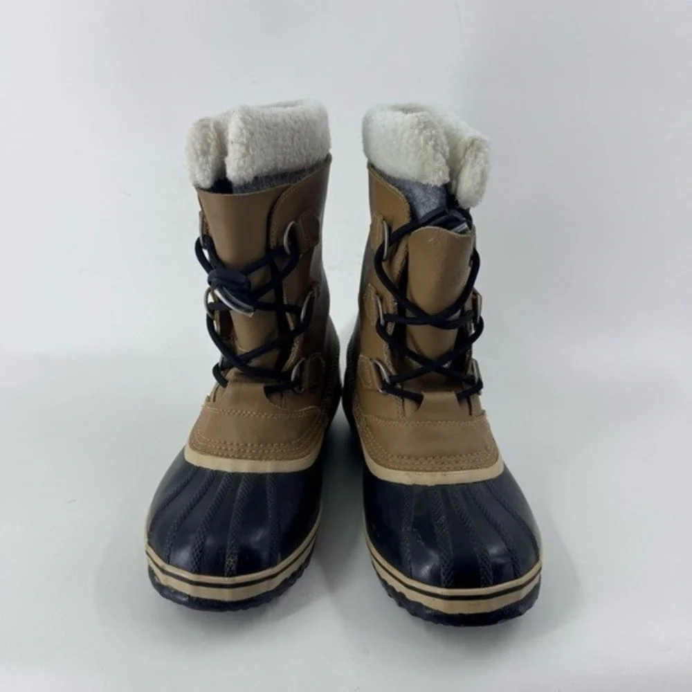 Sorel Yoot Pac Tan Black Waterproof Winter Snow‎ Boots Womens 5