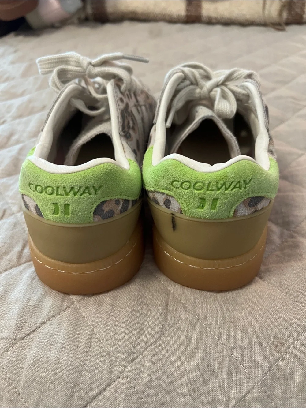 Coolway Leopard Print Sneakers with Beige and Neon Green Accents