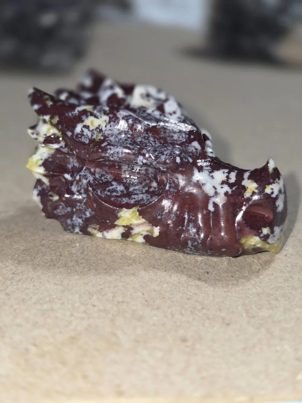 Detailed Plum Jade Crystal Carved Dragon Head Stone Sculpture Decor