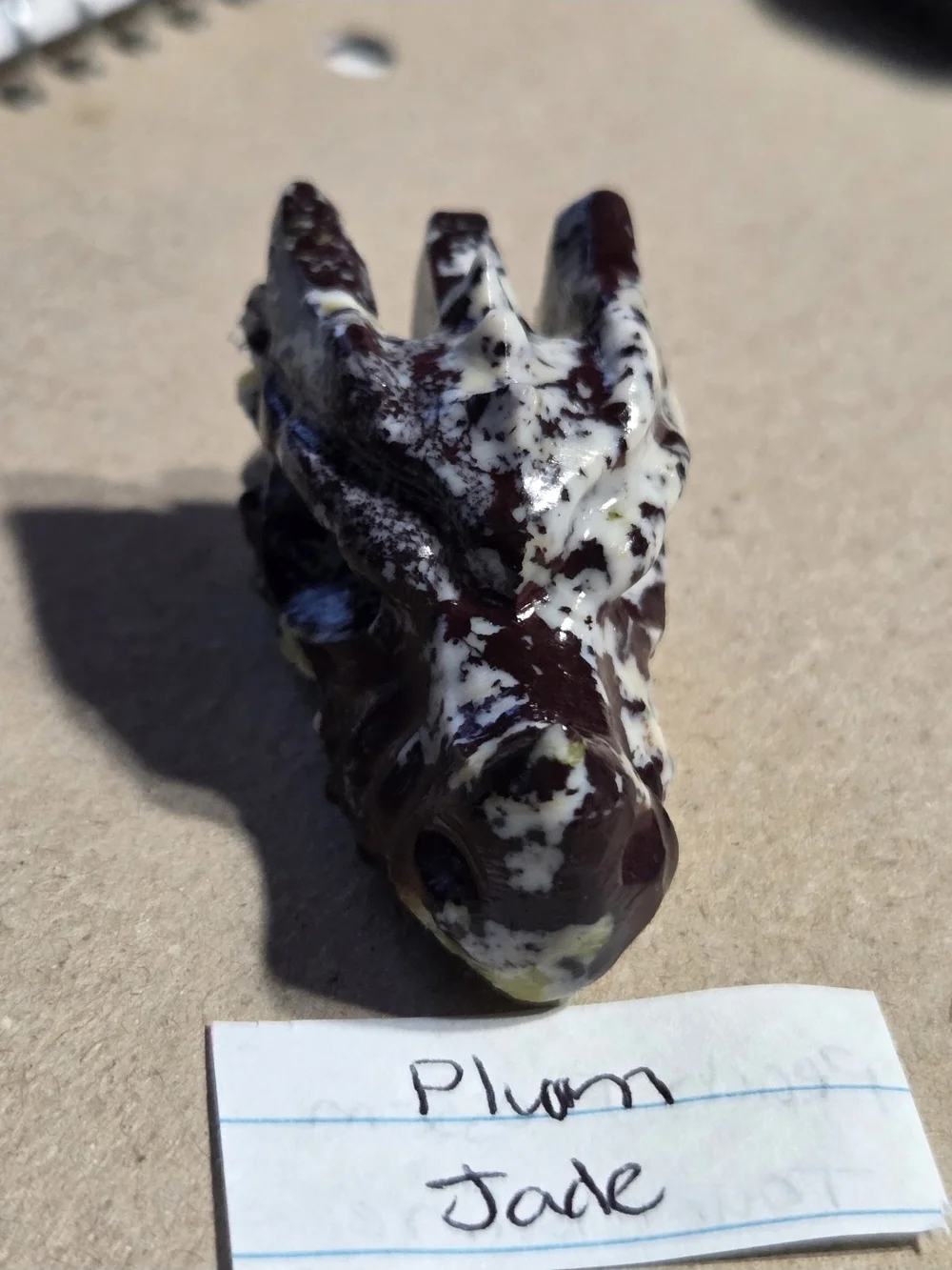 Detailed Plum Jade Crystal Carved Dragon Head Stone Sculpture Decor