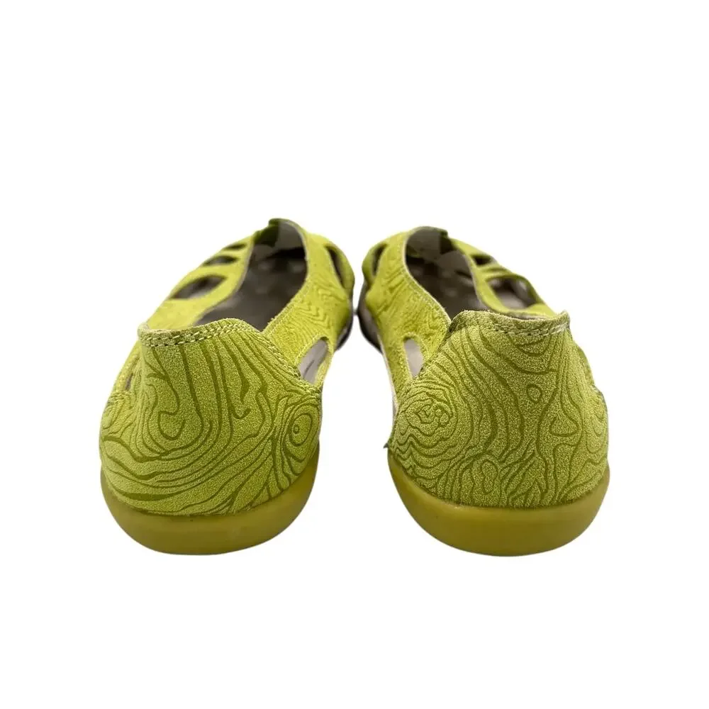 Berne Mev Austin Lime Green Embossed Suede Leather Slip On Flat Comfort Shoes