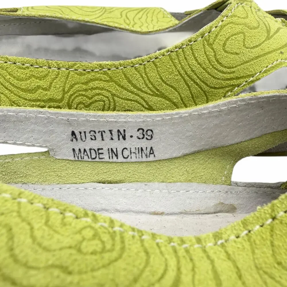 Berne Mev Austin Lime Green Embossed Suede Leather Slip On Flat Comfort Shoes