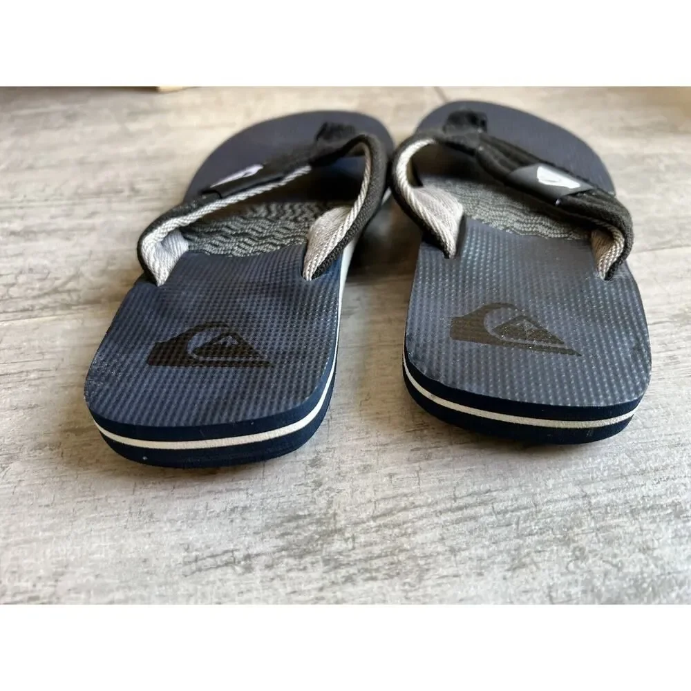Quiksilver Flip Flops Black Navy Little Kids Boys Youth Sandals Beach Canvas 12