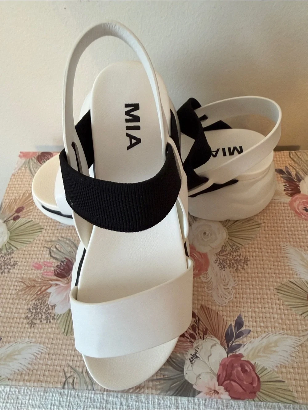 MIA White and Black Chunky Platform Slingbacks