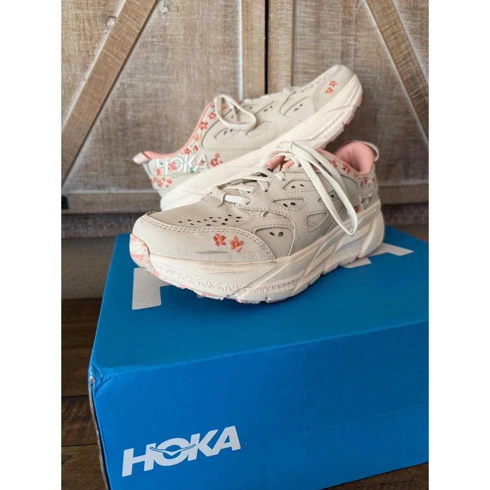 Hoka Clifton LS Vibrant Blooms Cream Floral Embroidery Sneakers 1150911 Size 7.5
