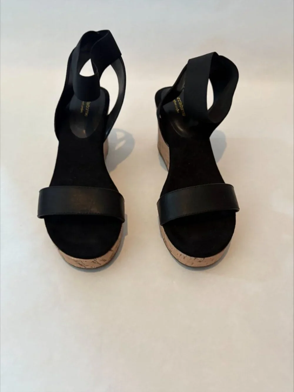 Liz Claiborne Black Heeled Cork Wedges Heels Sandals Size 9
