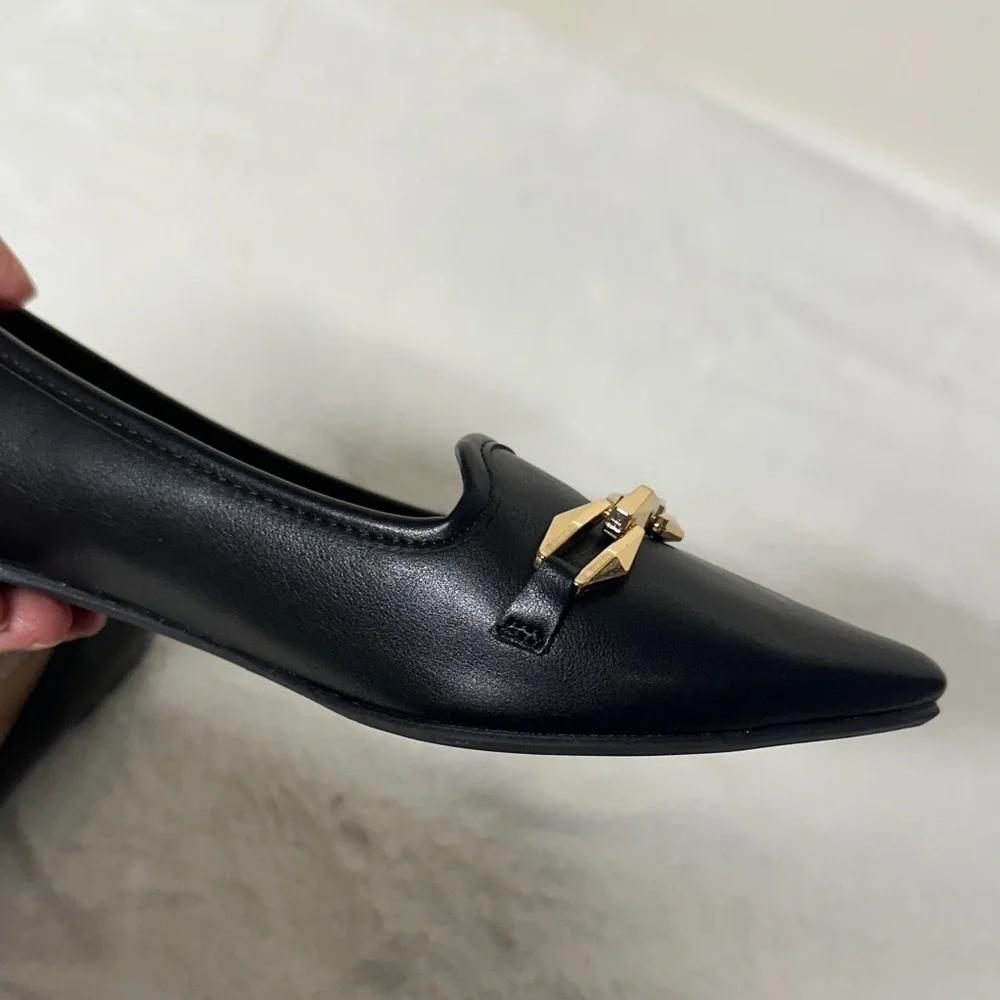 Report Black Loafers with Gold Chain Detail